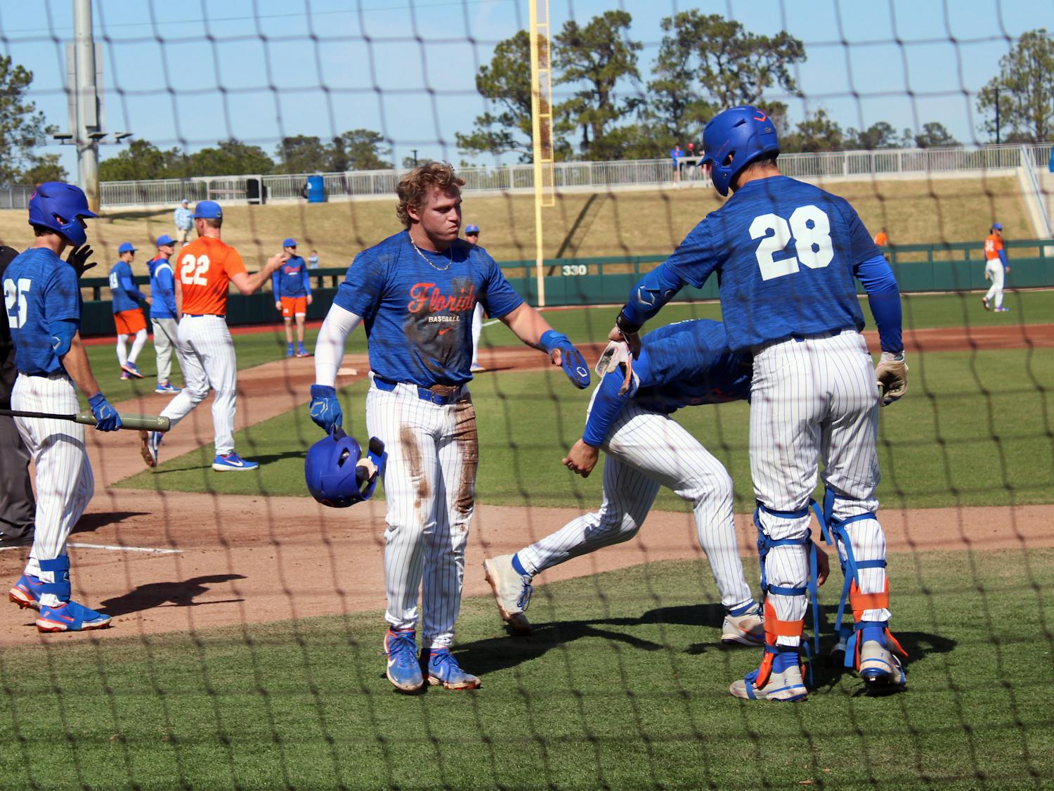 Florida infielder Dale Thomas walks back to the dugout in the Gators’ second Spring scrimmage Saturday, Jan. 28, 2023.