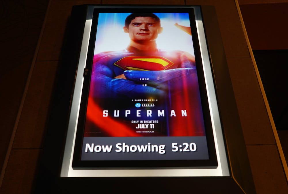 The poster for the newest iteration of Superman hangs on the wall outside a theatre at Regal Celebration Pointe 10 on Sunday, July 27, 2025. 