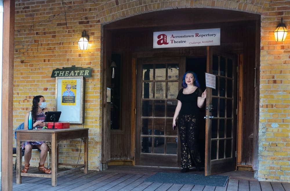 Miranda Campos, 20, the stage director at the Acrosstown Repertory Theatre, steps outside before a showing of "The Complete Works of WIlliam Shakespeare” on Saturday, July 24, 2021. The show runs from July 22 to August 8 at the theater’s 619 S Main Street location; the compilation production transforms 37 historical plays, tragedies and comedies into a single 90 minute show.
