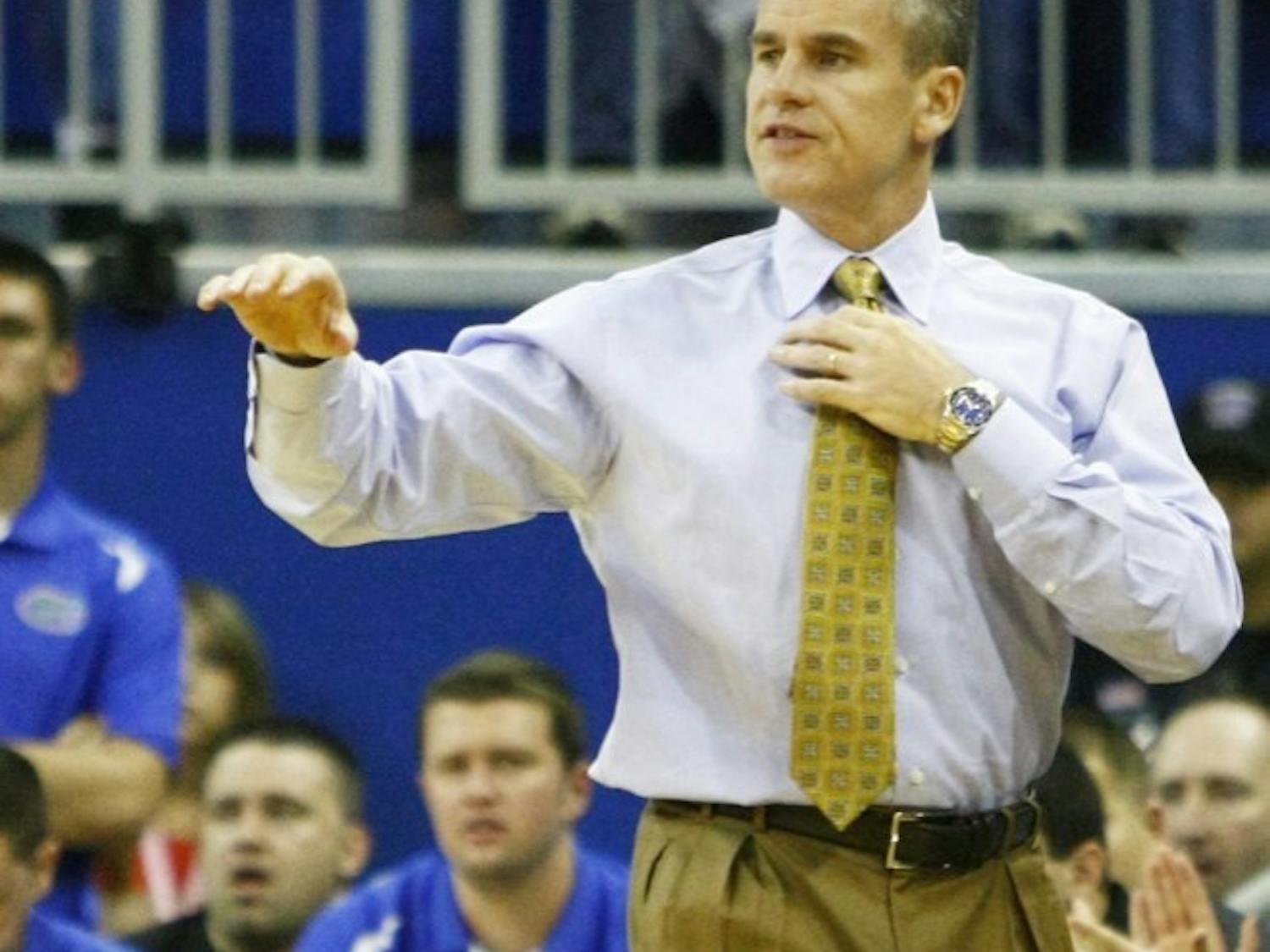 Coach Billy Donovan signals to his team during Florida’s 101-71 exhibition win against Nebraska-Kearney on Nov. 1 in the O’Connell Center.
