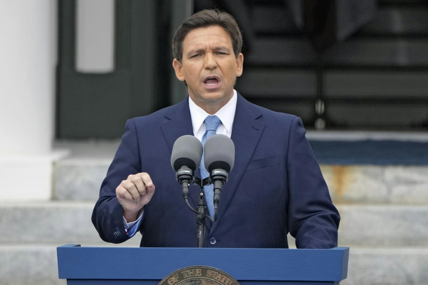 FILE - Florida Gov. Ron DeSantis speaks after being sworn in to begin his second term during an inauguration ceremony outside the Old Capitol on Jan. 3, 2023, in Tallahassee, Fla. (AP Photo/Lynne Sladky, File)