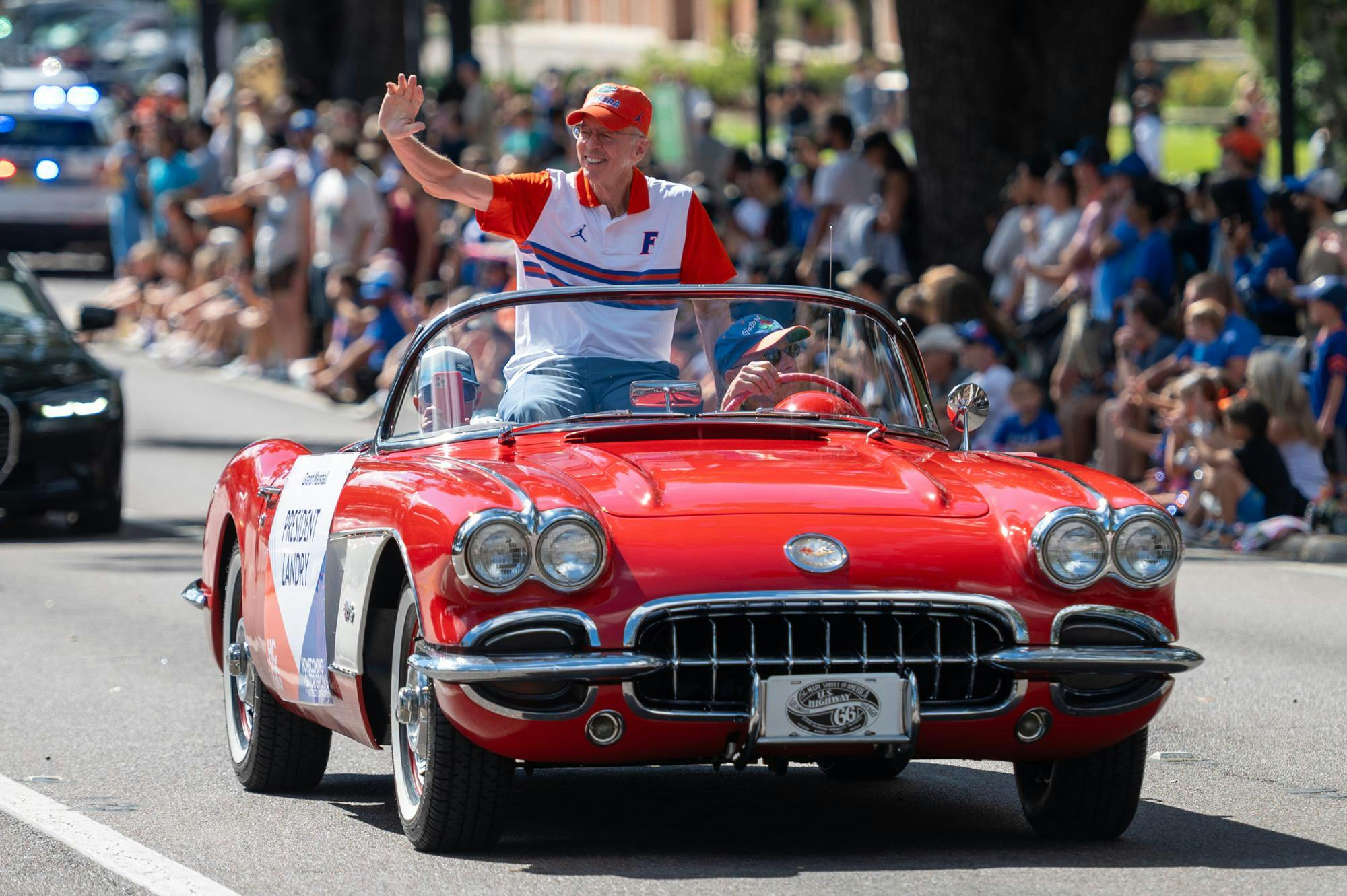 UF Interim President Donald Landry rides down 13th Street in Gainesville in the 102nd UF Homecoming Parade. The parade took place on Friday, Oct. 17, 2025.