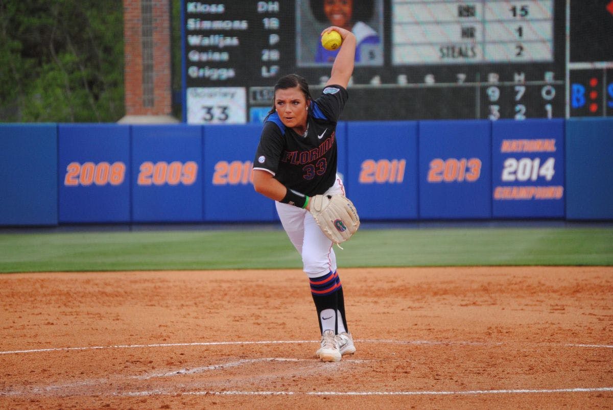 Delanie Gourley pitchers during Florida's 14-10 loss to LSU on March 14, 2015, at Katie Seashole Pressly Stadium.