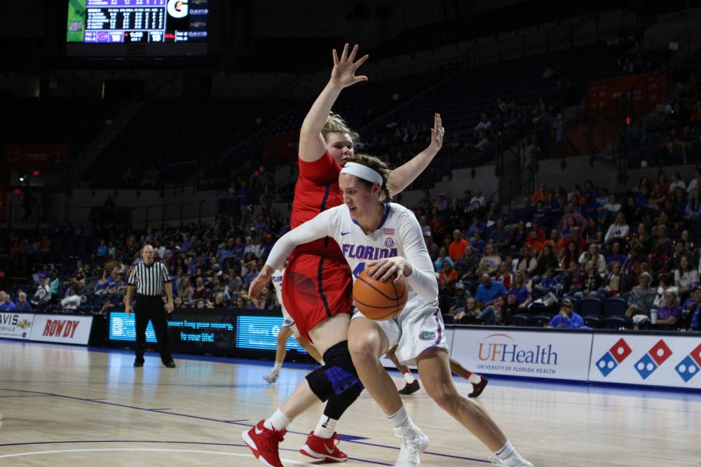 <p>Haley Lorenzen had 7 points, 7 rebounds and 2 blocks in the fourth quarter of a 61-60 win against Ole Miss at the O'Connell Center on Sunday. </p>