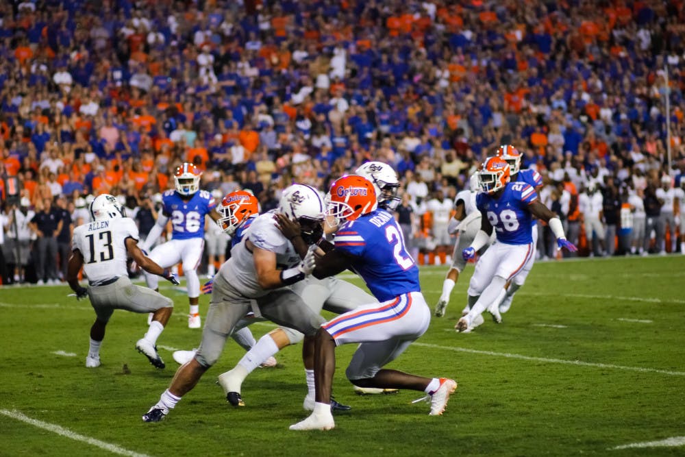 Cornerback Trey Dean III (21) will get his first start of the season in place of sophomore Marco Wilson. Wilson was lost for the season after he tore his ACL during Florida's first defensive series last week against Kentucky. 