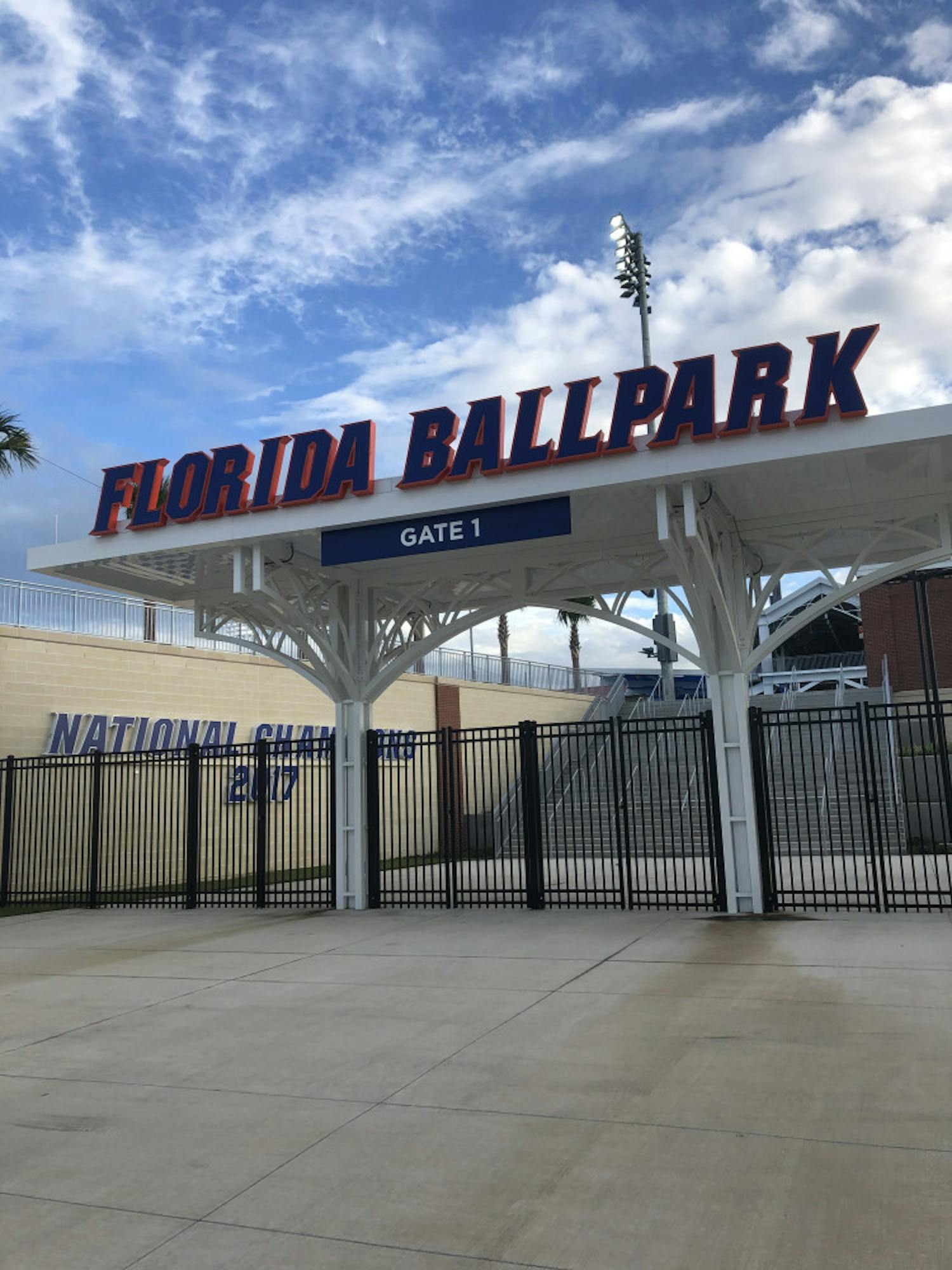 Gate 1 of Florida Ballpark. The new stadium, located next to Donald R. Dizney Stadium along Hull Road, has a capacity of over 7,000. 