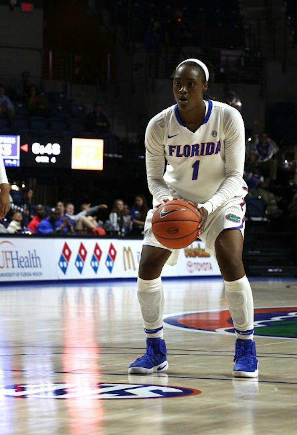 <p>UF forward Ronni Williams prepares to shoot a free throw during Florida's 84-75 loss to Tennessee on Jan. 26, 2017, in the O'Connell Center.</p>