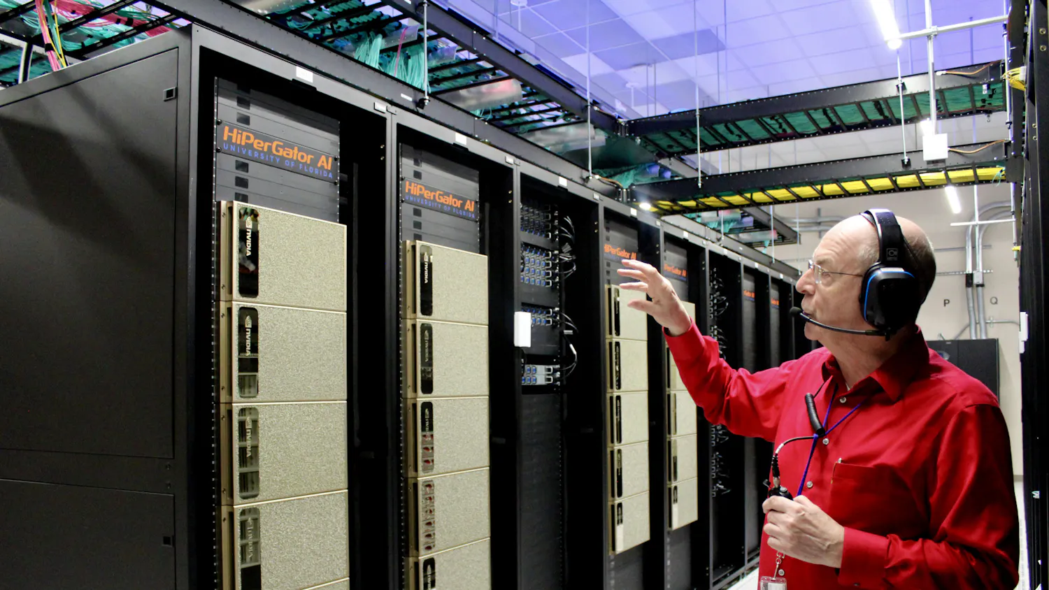 UFIT Research Computing Senior Director Erik Deumens leads a tour of UF's supercomputer, HiPerGator, on Wednesday, Dec. 18, 2025.
