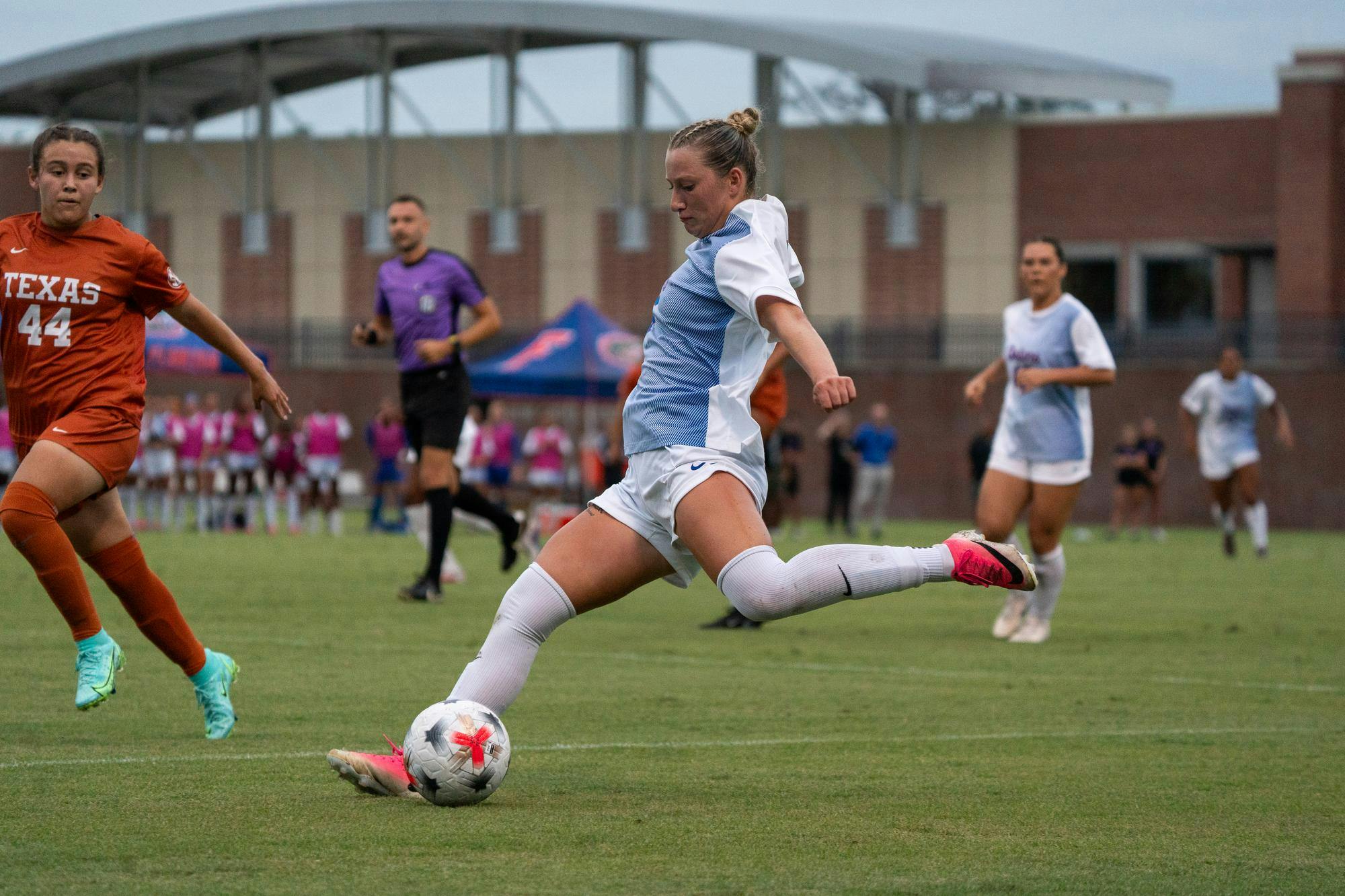 Florida's Mia Gray taking a shot on target during the Gators' match against the Longhorns in Gainesville, Fla. Thursday, Sept. 24.