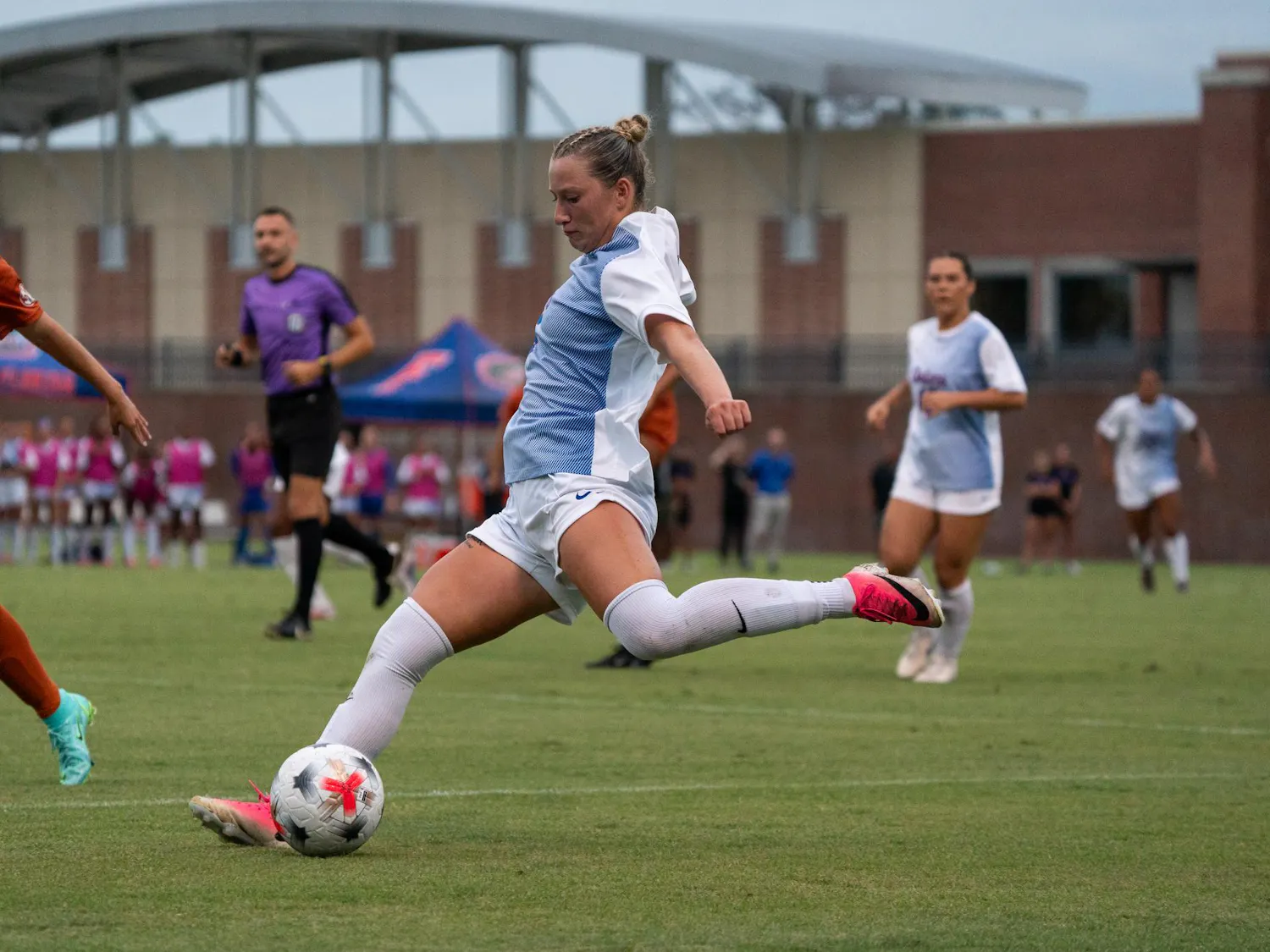 Florida's Mia Gray taking a shot on target during the Gators' match against the Longhorns in Gainesville, Fla. Thursday, Sept. 24.