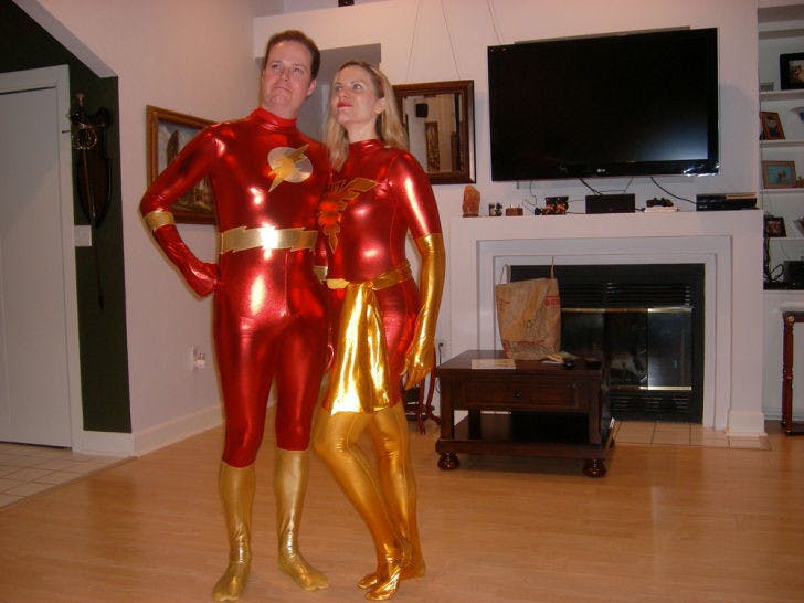 Congressional candidate Jake Rush and his wife, Anne, pose in live action role-playing outfits.