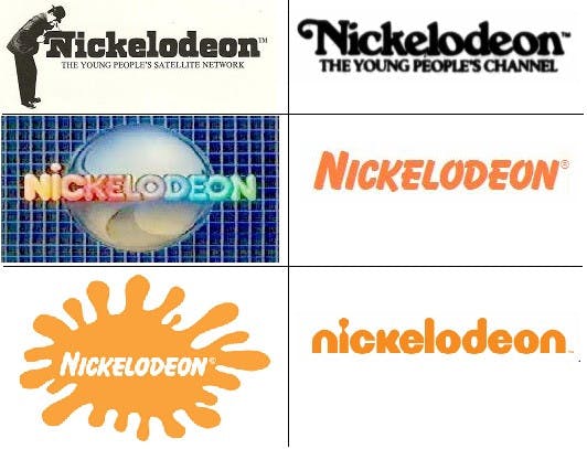 The evolution of the Nickelodeon logo, from 1979 to the present day.