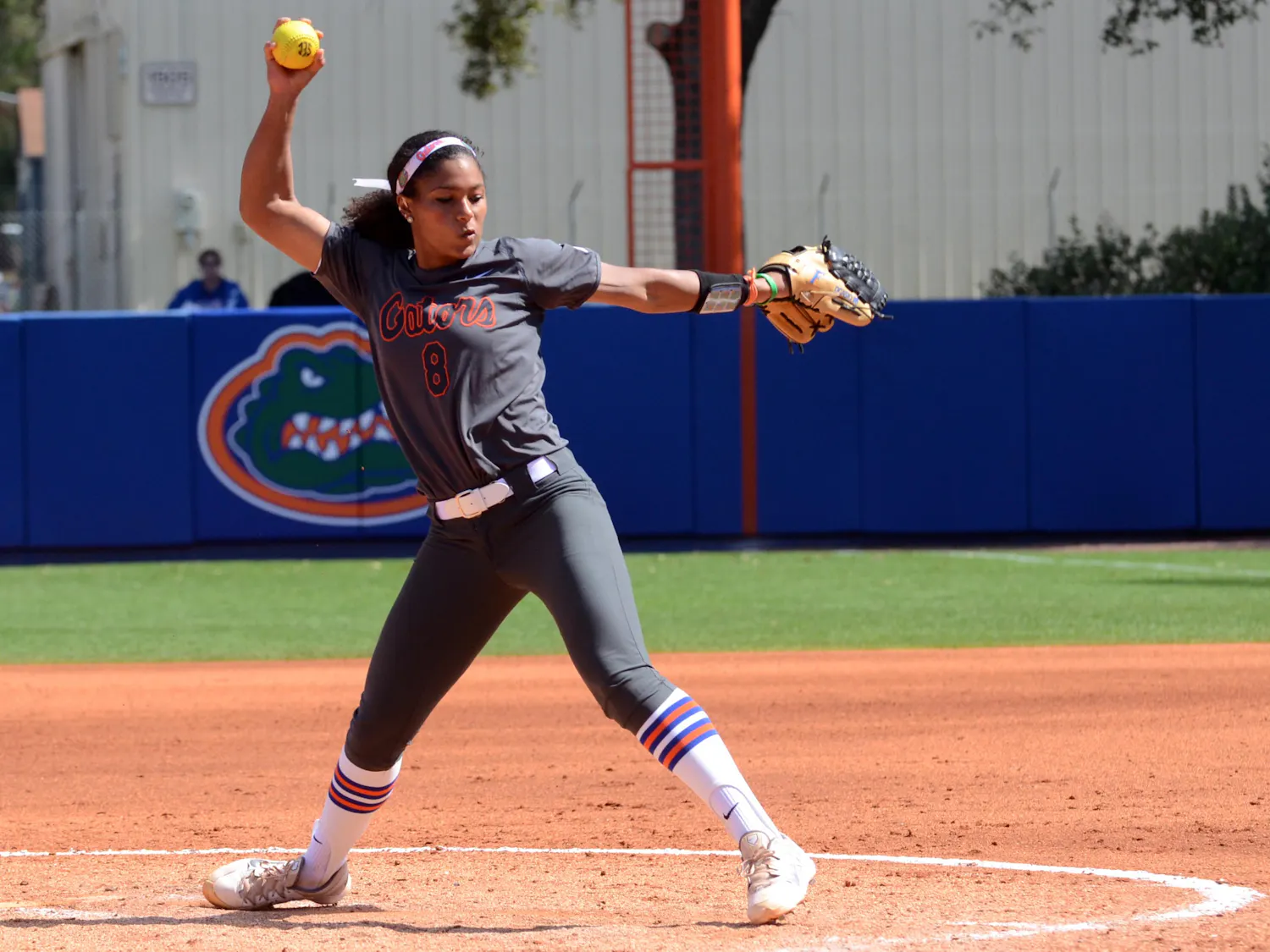 Aleshia Ocasio pitches during Florida's 4-1 win against Illinois State on Feb. 21 at Katie Seashole Pressly Stadium.