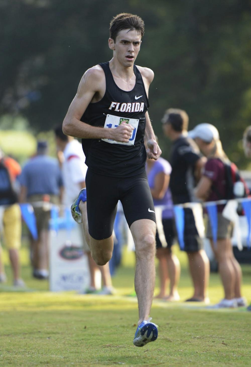 <p>Mark Parrish competes in the Mountain Dew Invitational men’s 8K on Sept. 14 at the Mark Bostick Golf Course in Gainesville.</p>