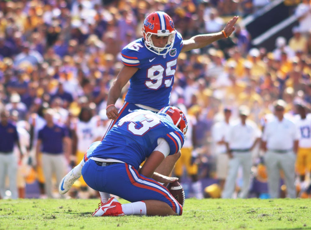 Frankie Velez kicks a field goal during Florida's 17-6 loss to LSU on Saturday in Tiger Stadium in Baton Rouge, La.