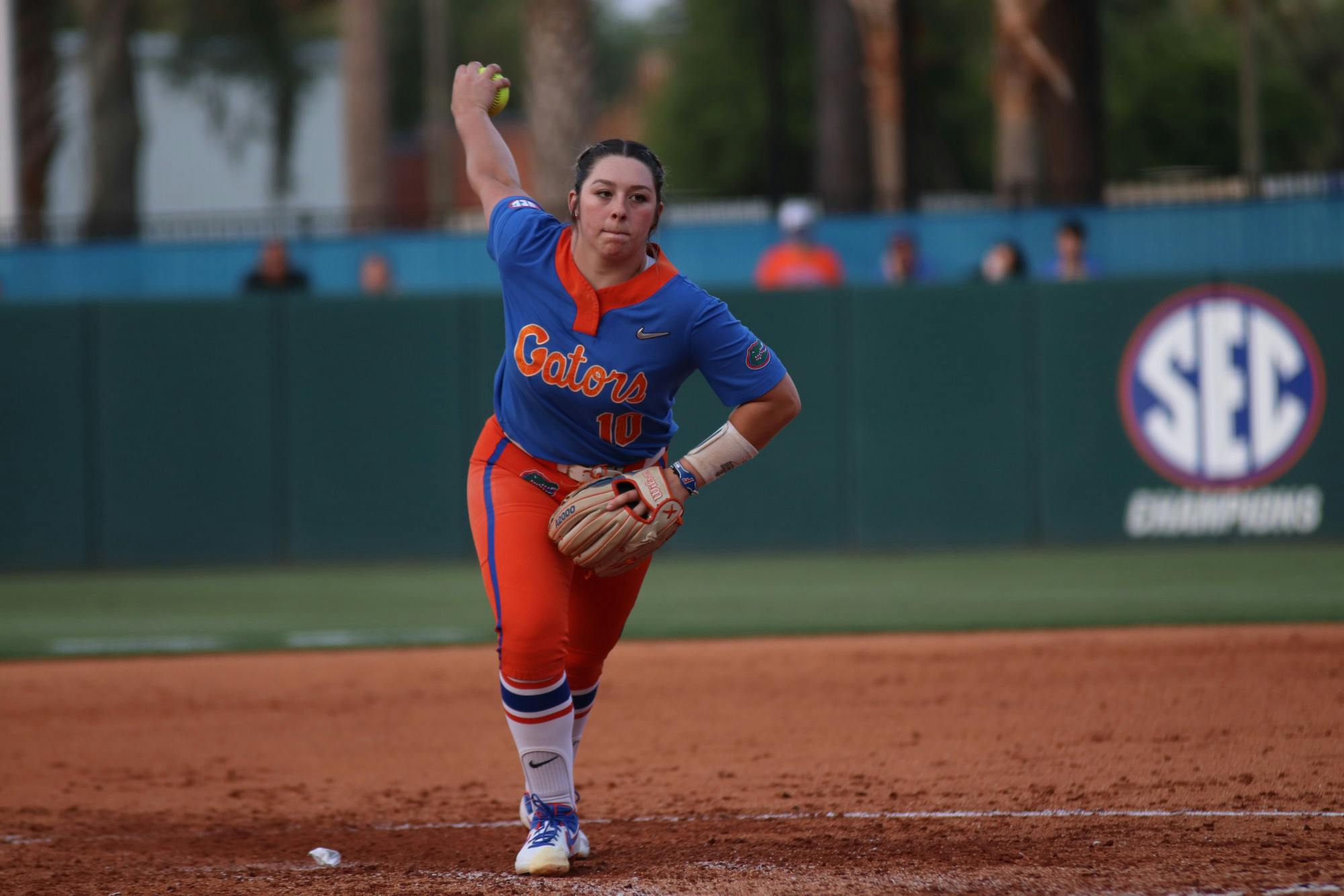 Florida pitcher Natalie Lugo pitches against South Carolina April 24, 2021. Lugo pitched two innings Sunday evening against UCF and got the save. 