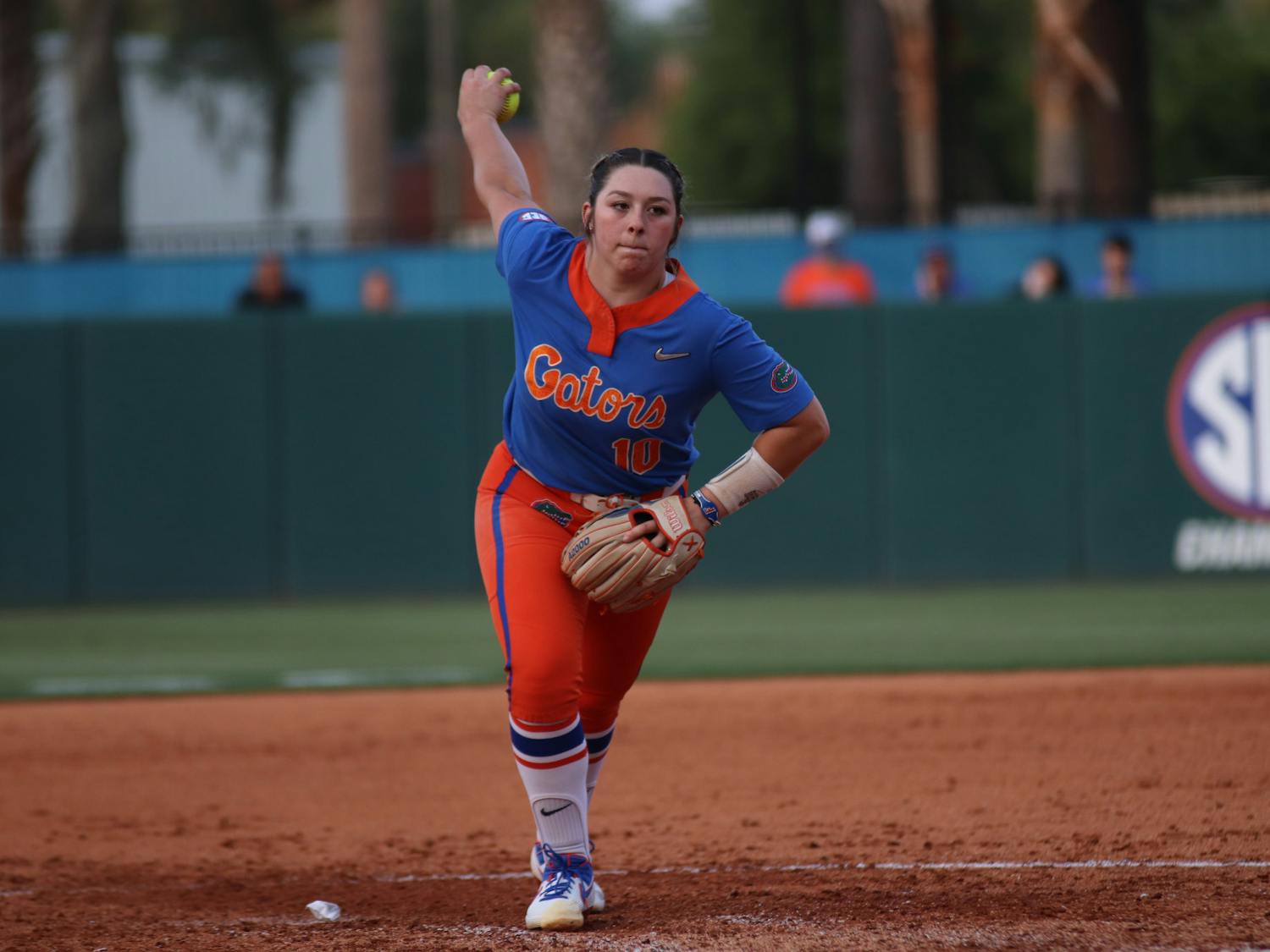 Florida pitcher Natalie Lugo pitches against South Carolina April 24, 2021. Lugo pitched two innings Sunday evening against UCF and got the save. 