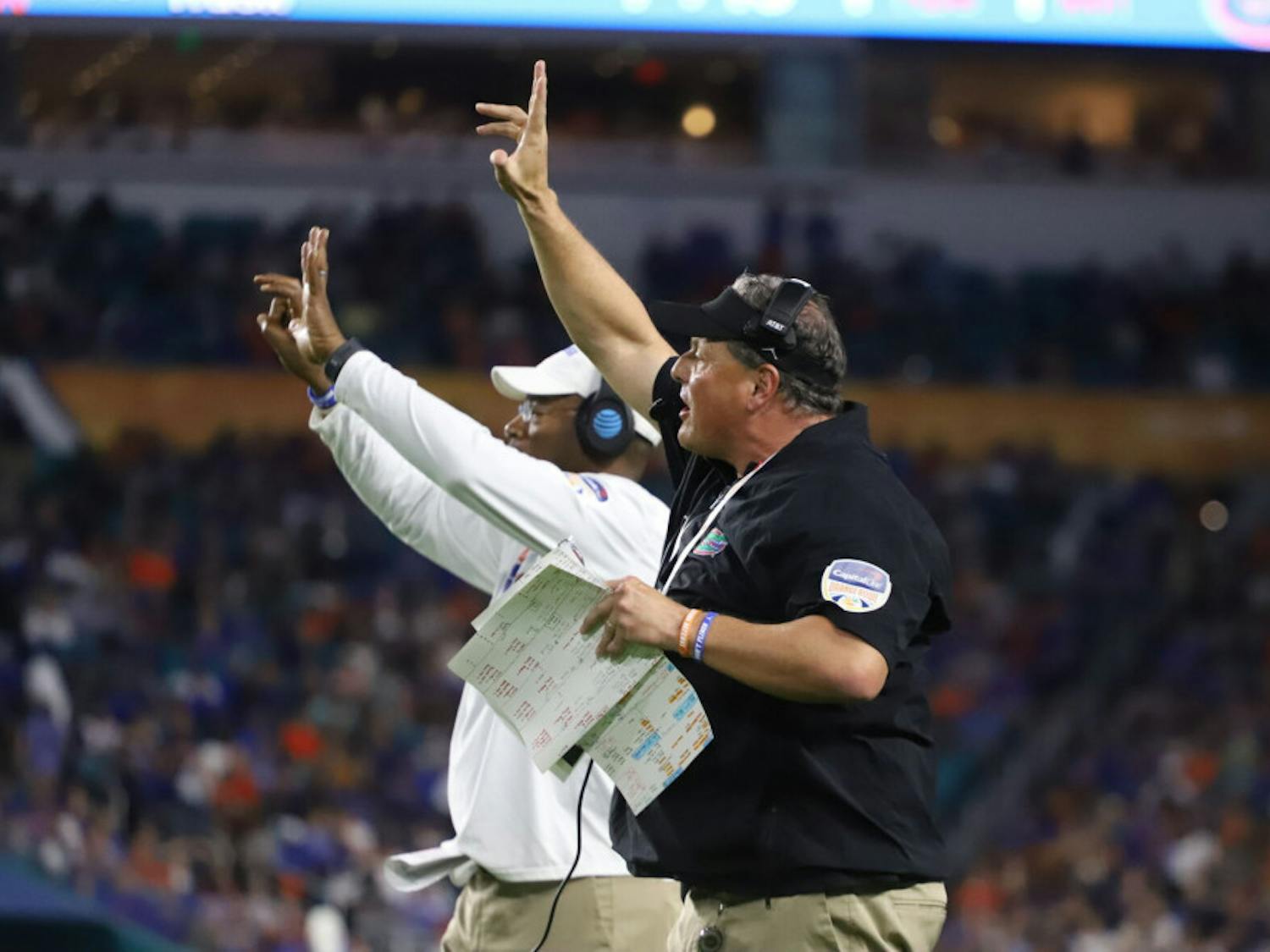 Defensive coordinator Todd Grantham on the sideline during the Orange Bowl last year. During Monday's presser, Grantham gave a thorough scouting report of FAU's offense.