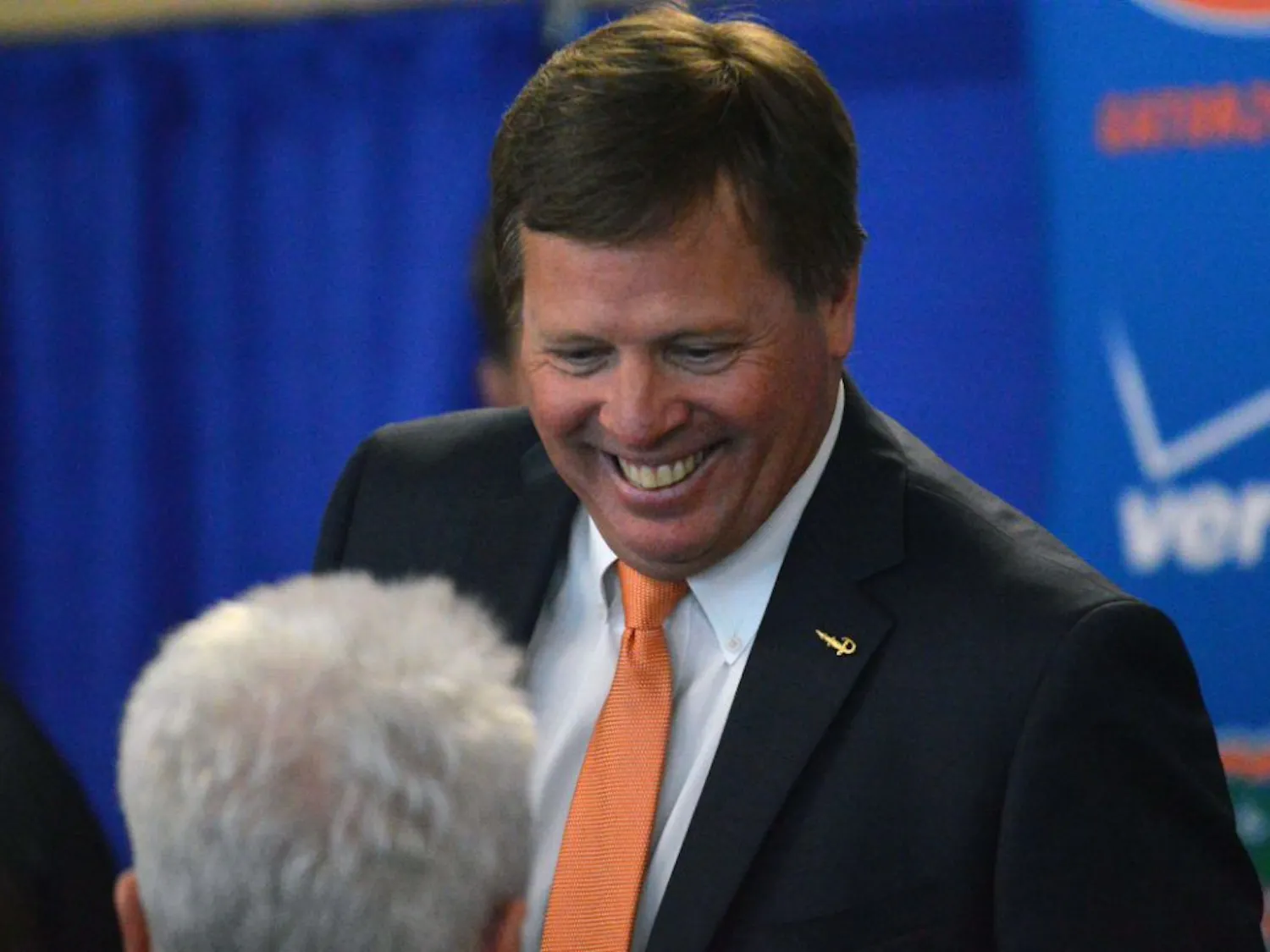 New head football coach Jim McElwain following his introductory press conference on Saturday at Ben Hill Griffin Stadium.