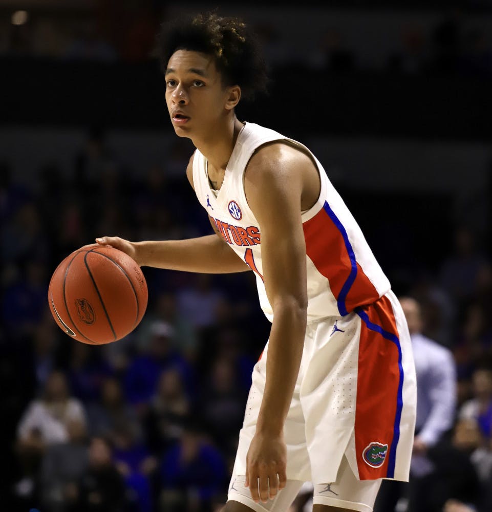 Sophomore guard Tre Mann at the O&#x27;Connell Center last season. He scored 13 points in a winning effort against Georgia Saturday.