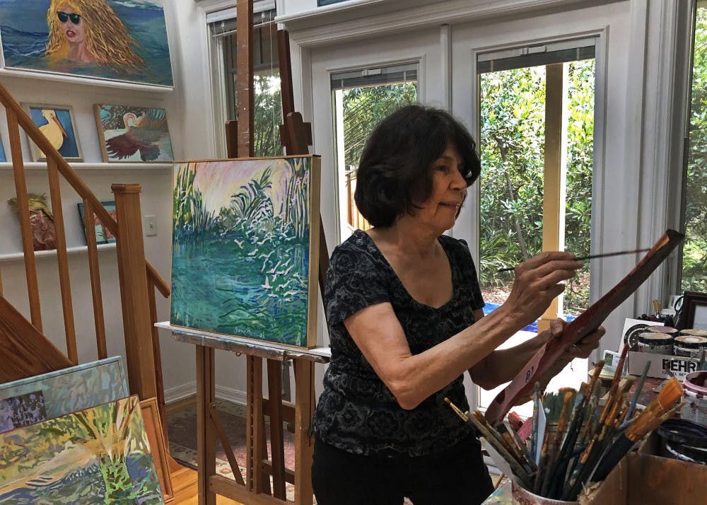 Jane Medved uses acrylic paints for a palm mask.