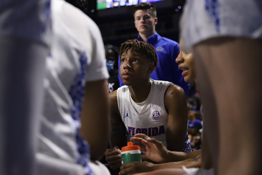 Guard Kiara Smith in the huddle during a game against Missouri Feb. 27. The graduate student was named to the All SEC First Team and SEC All-Defense Team. 