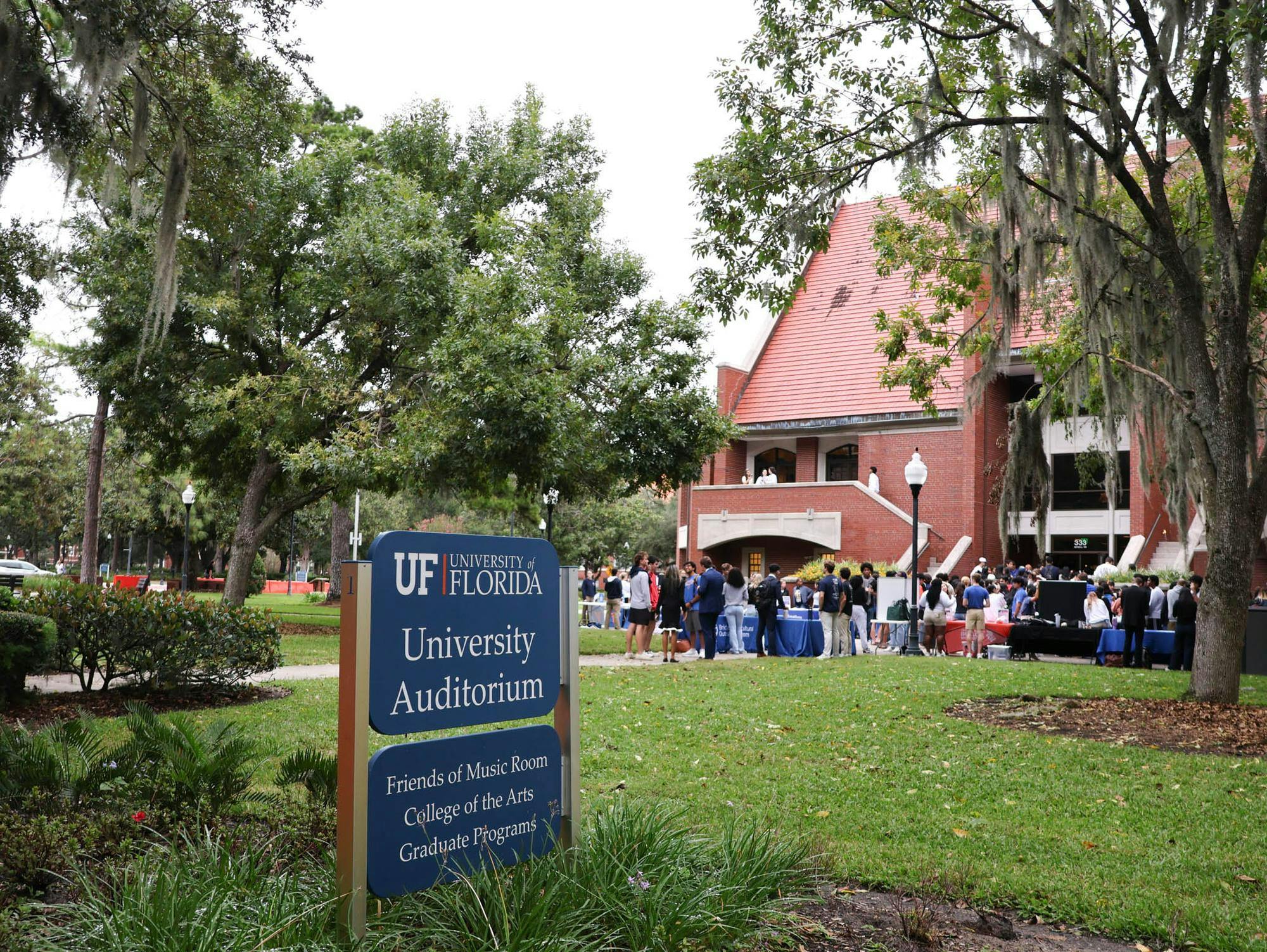 Students waiting in line for the University of Florida Student Government’s State of the Campus Address at University Auditorium in Gainesville, Florida on Tuesday, October 28th, 2025.