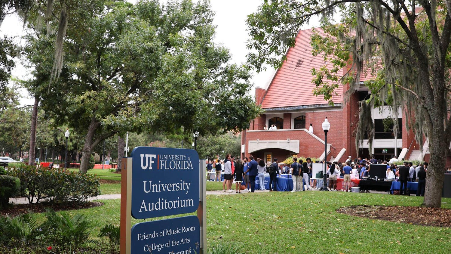 Students waiting in line for the University of Florida Student Government’s State of the Campus Address at University Auditorium in Gainesville, Florida on Tuesday, October 28th, 2025.
