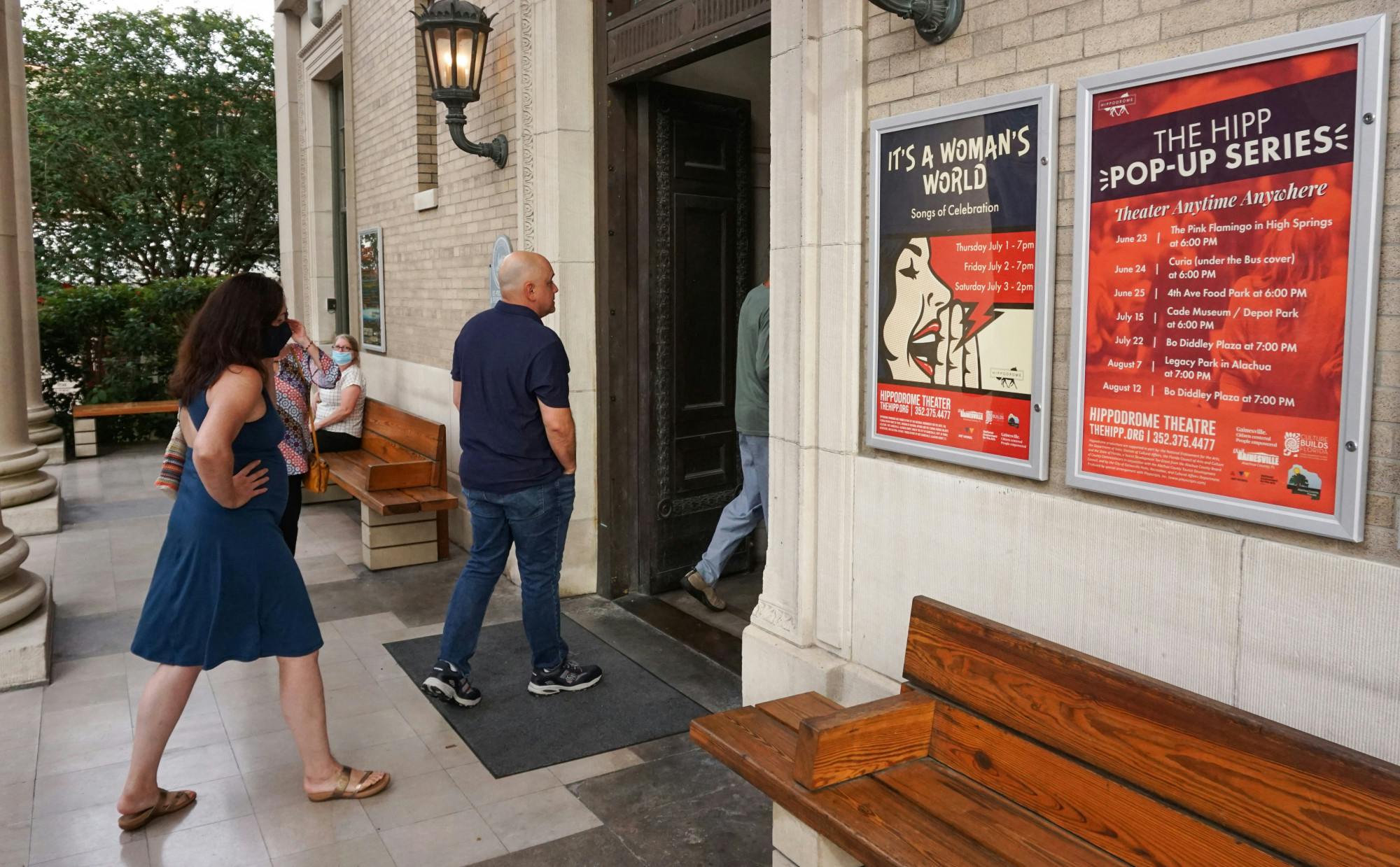 Attendees enter the Hippodrome State Theatre in downtown Gainesville to view a performance of “It’s a Woman’s World, Songs of Celebration” on Friday, July 2, 2021. The Hippodrome, which which moved into the historic old Federal Building in downtown Gainesville in 1979, aims to provide a first-class artistic space to North Central Florida residents.