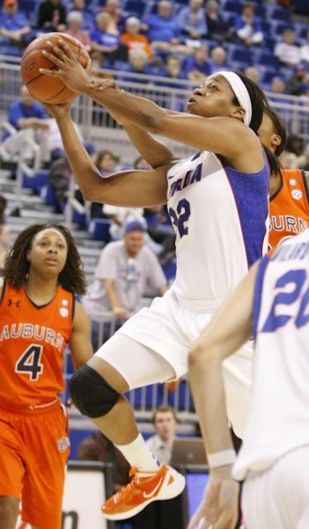 <p>Florida junior forward Jennifer George notched her SEC-leading 14th double-double against Tennessee with 11 points and 11 boards.</p>