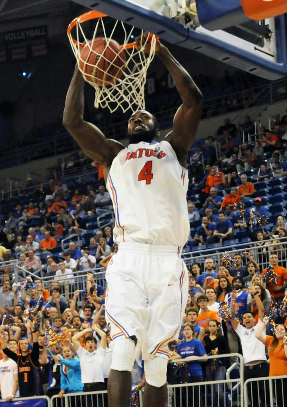 <p>Patric Young dunks the ball during Florida’s 79-59 victory against Middle Tennessee on Thursday in the O’Connell Center. Young had 16 points.</p>