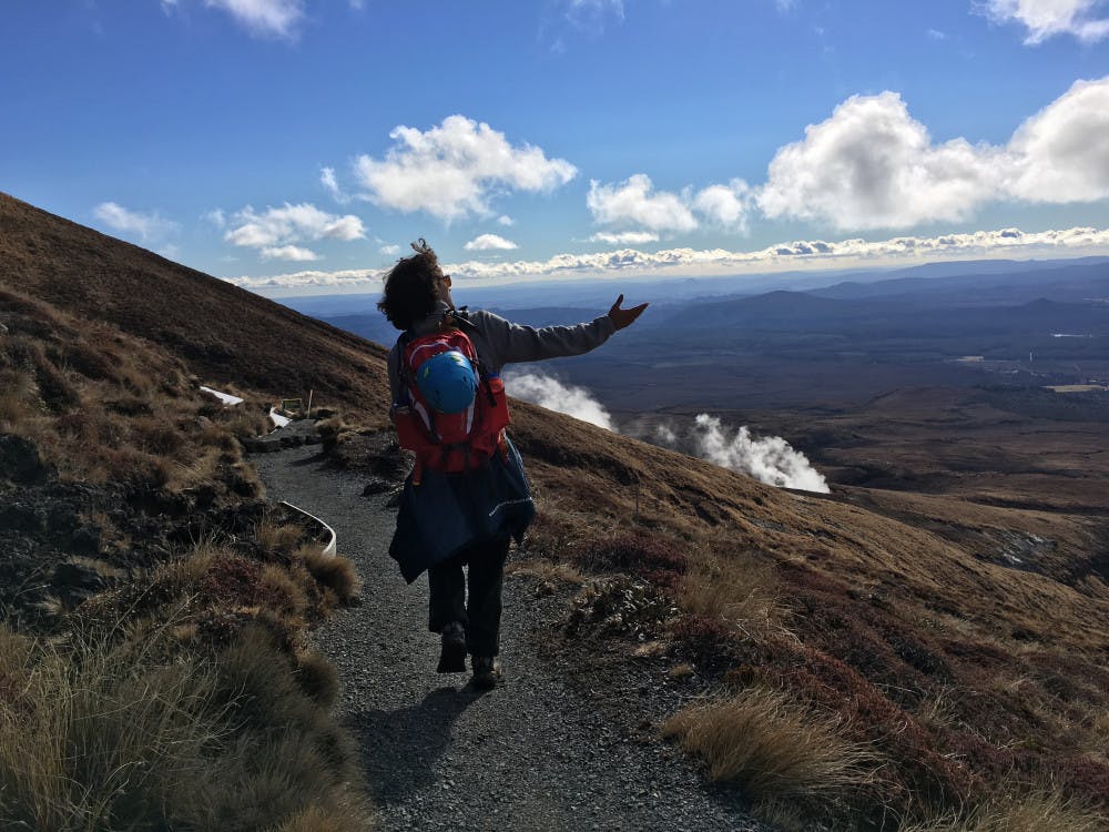 <p dir="ltr"><span>David DiMauro, a 22-year-old UF biology senior, ascends the Tongariro Alpine Crossing in New Zealand during Summer 2017. He will guide a hike up five mountains over Spring Break.</span></p><p><span> </span></p>