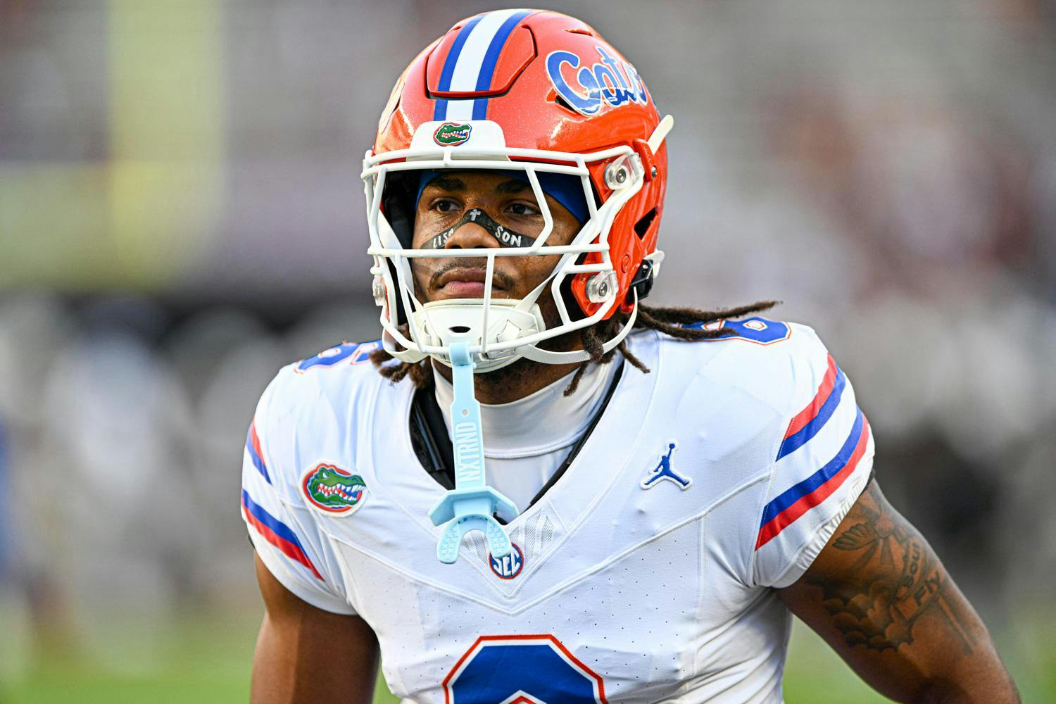 Florida Gators wide receiver Dallas Wilson (6) during warmups before a NCAA college football game, Saturday, Oct. 11, 2025, in College Station, Texas.