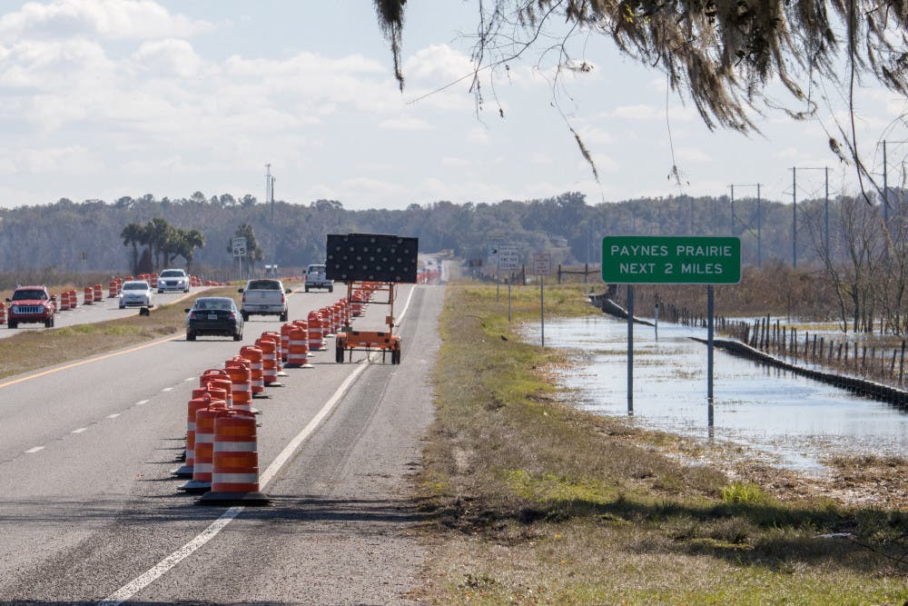 The outer lanes on both sides of U.S. 441 through Paynes Prairie are still closed nearly four months after Hurricane Irma. Flooding from heavy rainfall and a collapsed levee caused the lane closures. 