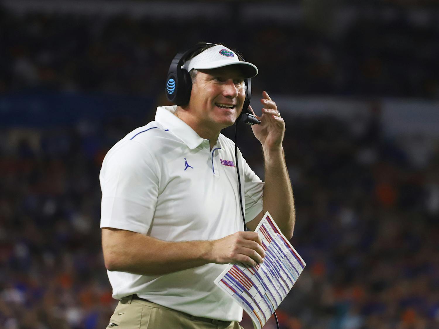 Florida head coach Dan Mullen and the Gators made a splash with the commitment of former Penn State defensive tackle Antonio Shelton Wednesday. Photo from UF-Virginia game in December 2019.