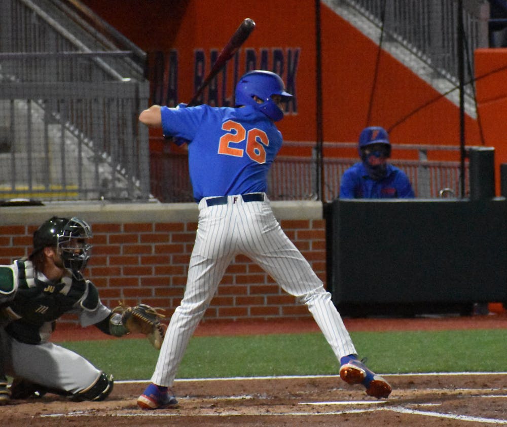 <p>Sophomore second baseman Sterlin Thompson delivered a walk-off home run against FSU Tuesday.</p>