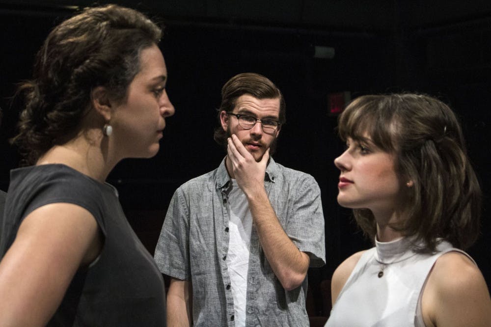 Elise Selah, Storm Tracy and Lauren Crandall act out a scene from “White Guy on the Bus,” a play by Bruce Graham being put on by the UF School of Theatre and Dance. Showings for the play will begin March 21 in the McGuire Pavilion Black Box Theatre.