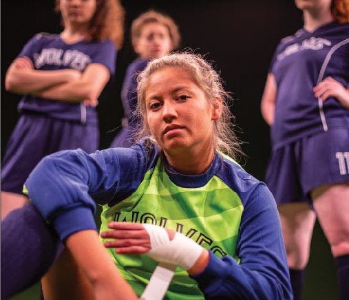 Jordan Sison, a 21-year-old UF acting senior, performs in her senior thesis performance, “The Wolves,” at the Hippodrome Theatre.&nbsp;