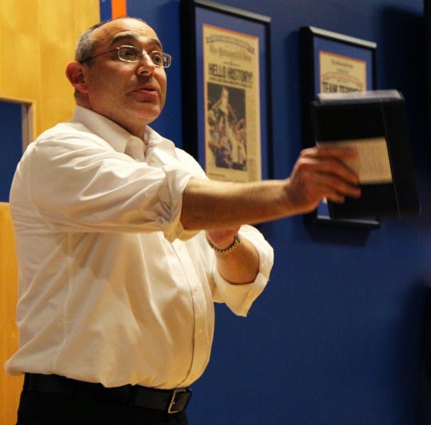 Consul General of Israel to Florida and Puerto Rico Chaim Shacham speaks about 60 UF student leaders at UF Hillel on Monday.