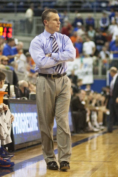 Coach Billy Donovan watches from the bench during Florida’s 66-40 win against Vanderbilt on March 6 in the O’Connell Center.