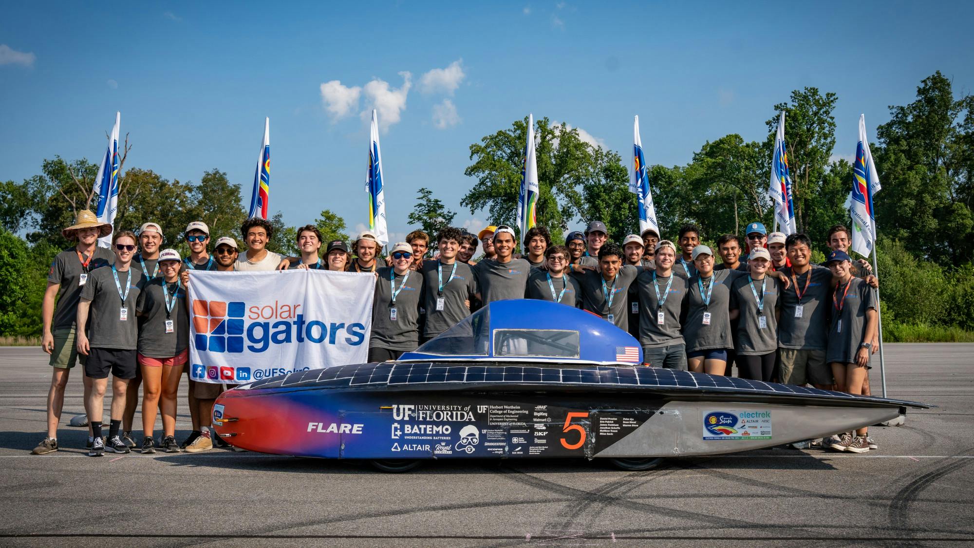 Solar Gators celebrates placing fifth overall in the Formula Sun Grand Prix.

