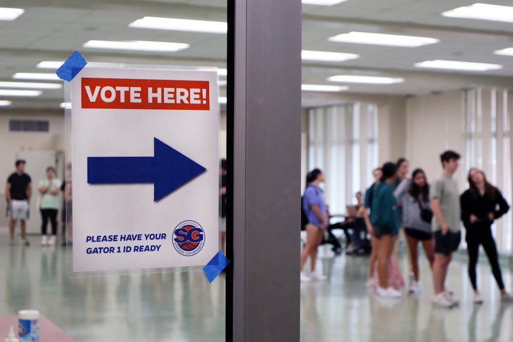 <p>Students line up at the Broward Recreation Room to cast their vote in the UF Student Government election Tuesday, Sept. 28, 2022. </p>