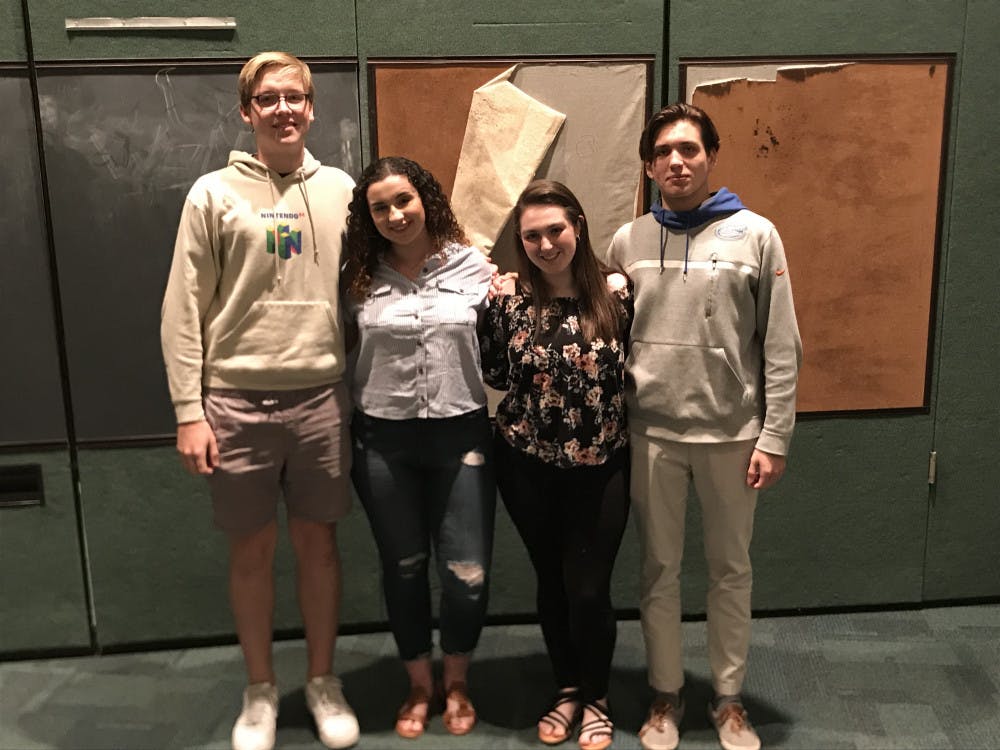 <p><span>Eastside High School students James Donnelly (left), Carly Rubin, Camille Eyman and Graham Louis (right) will be performing and competing as the district representative for district 12.</span></p>