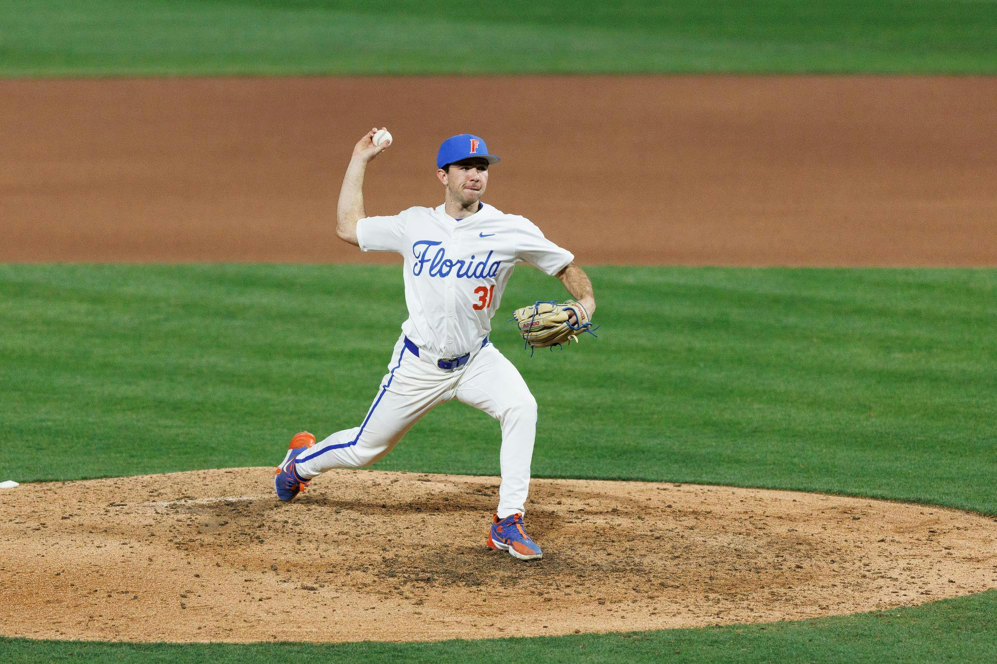Florida Gators right handed pitcher Ricky Reeth throws a pitch during an NCAA Baseball game against UAB, Friday, Feb. 13, 2026, in Gainesville, Fla.