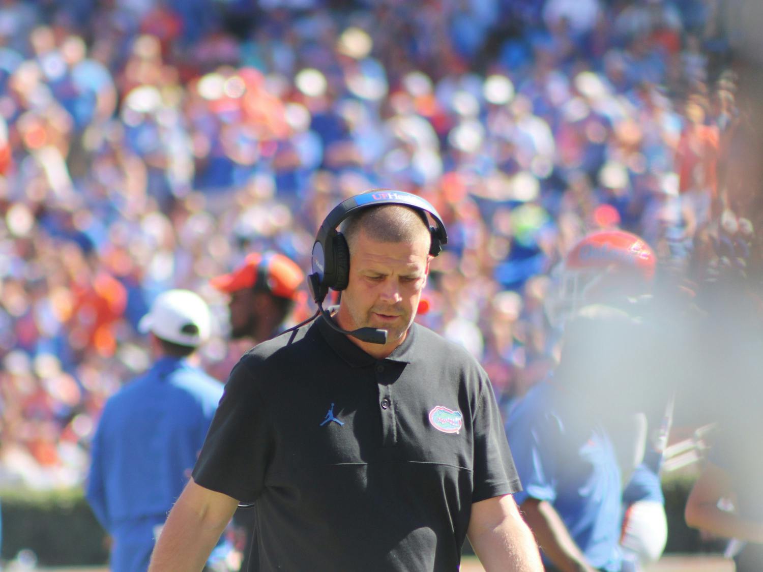 Florida head coach Billy Napier patrols the sidelines during his team's win over Missouri Saturday, Oct. 8, 2022. Napier will come face to face with his ties to the state of Louisiana when the LSU Tigers visit Gainesville this week.