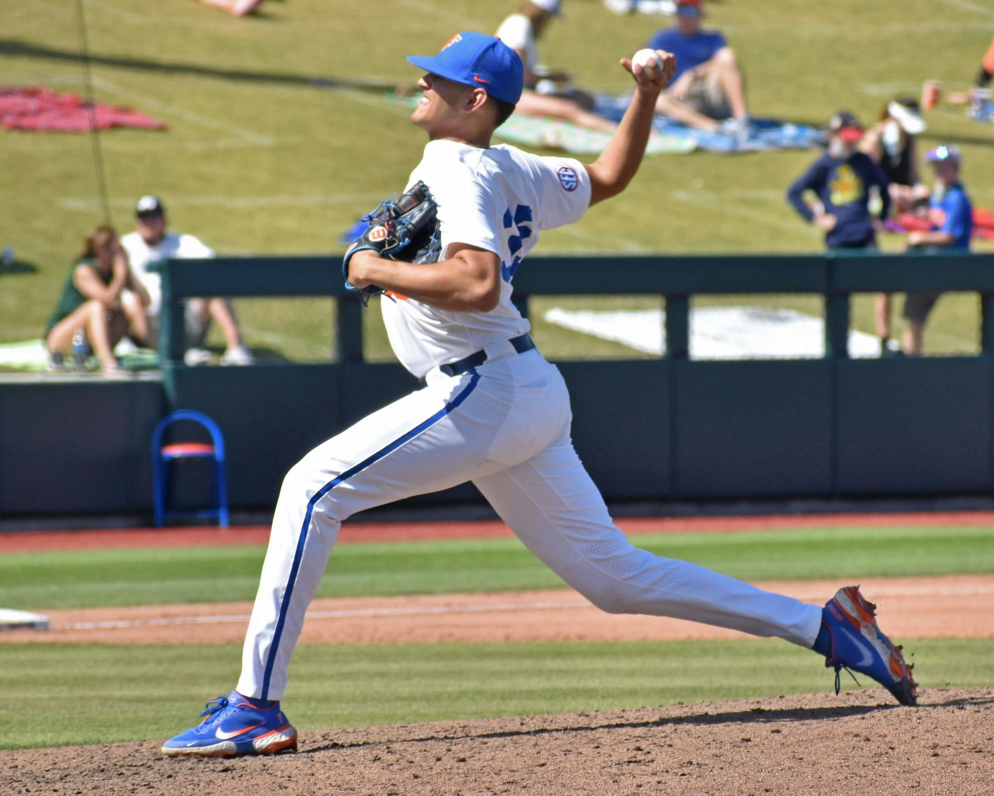 Junior Franco Aleman delivers a pitch against Jacksonville on March 14.