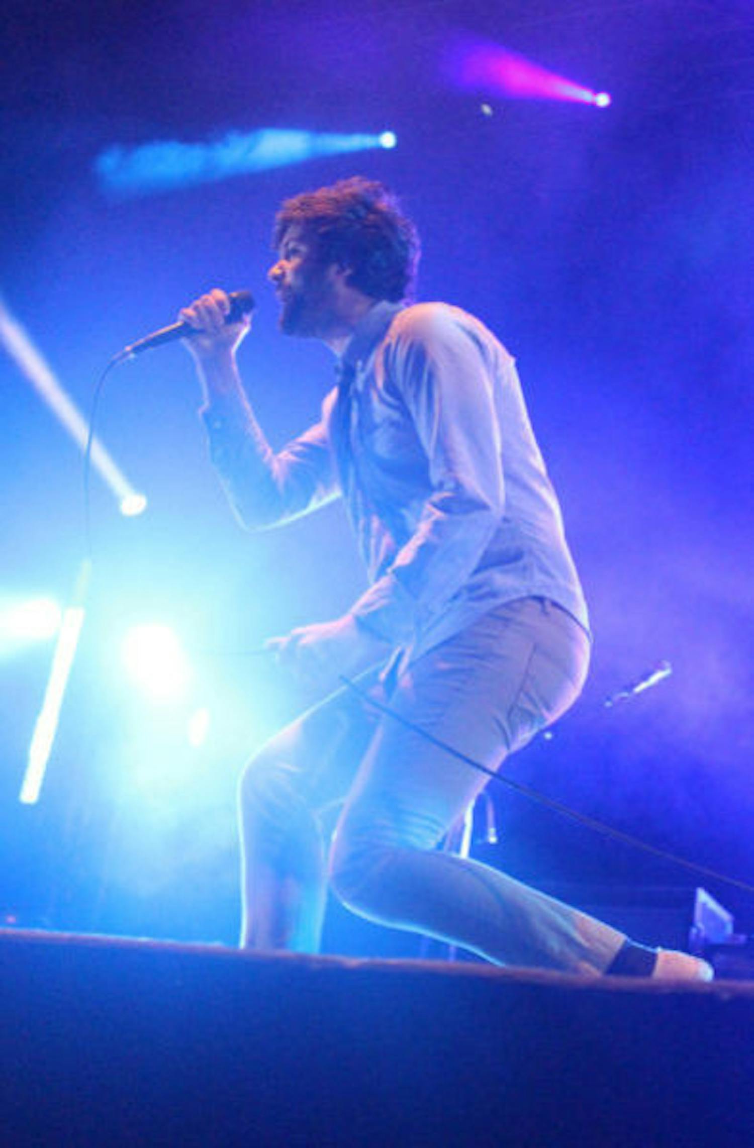 Michael Angelakos, the lead singer for Passion Pit, performs as the last act of the night at Coastline Music Festival.