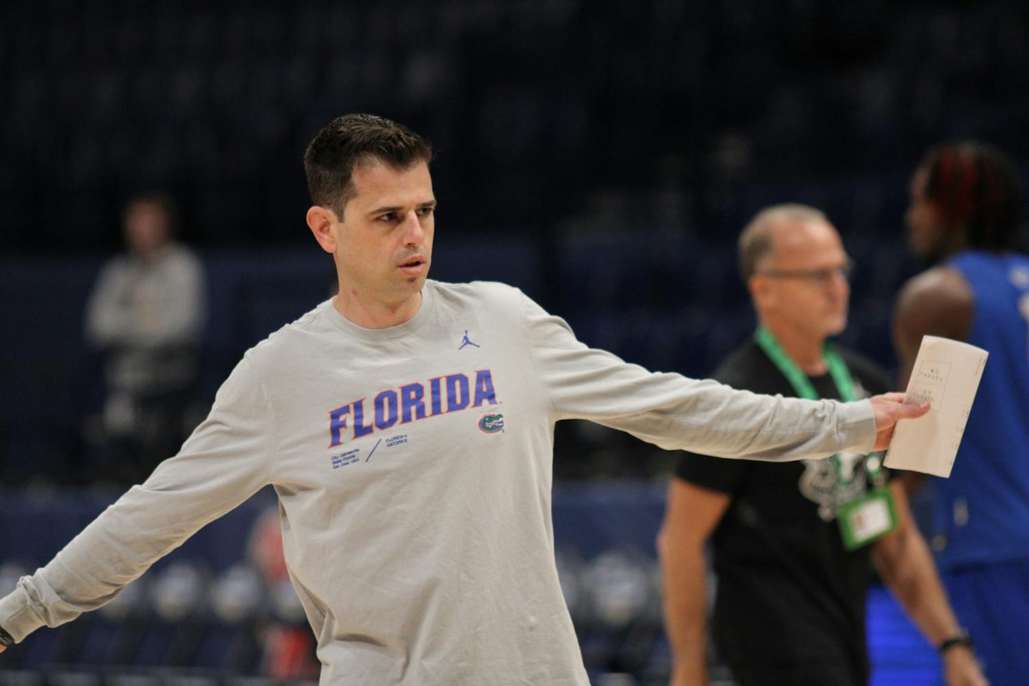 Florida head coach Todd Golden coaches the Gators' during a practice the day before their Southeastern Conference tournament game Wednesday, March 8, 2023.