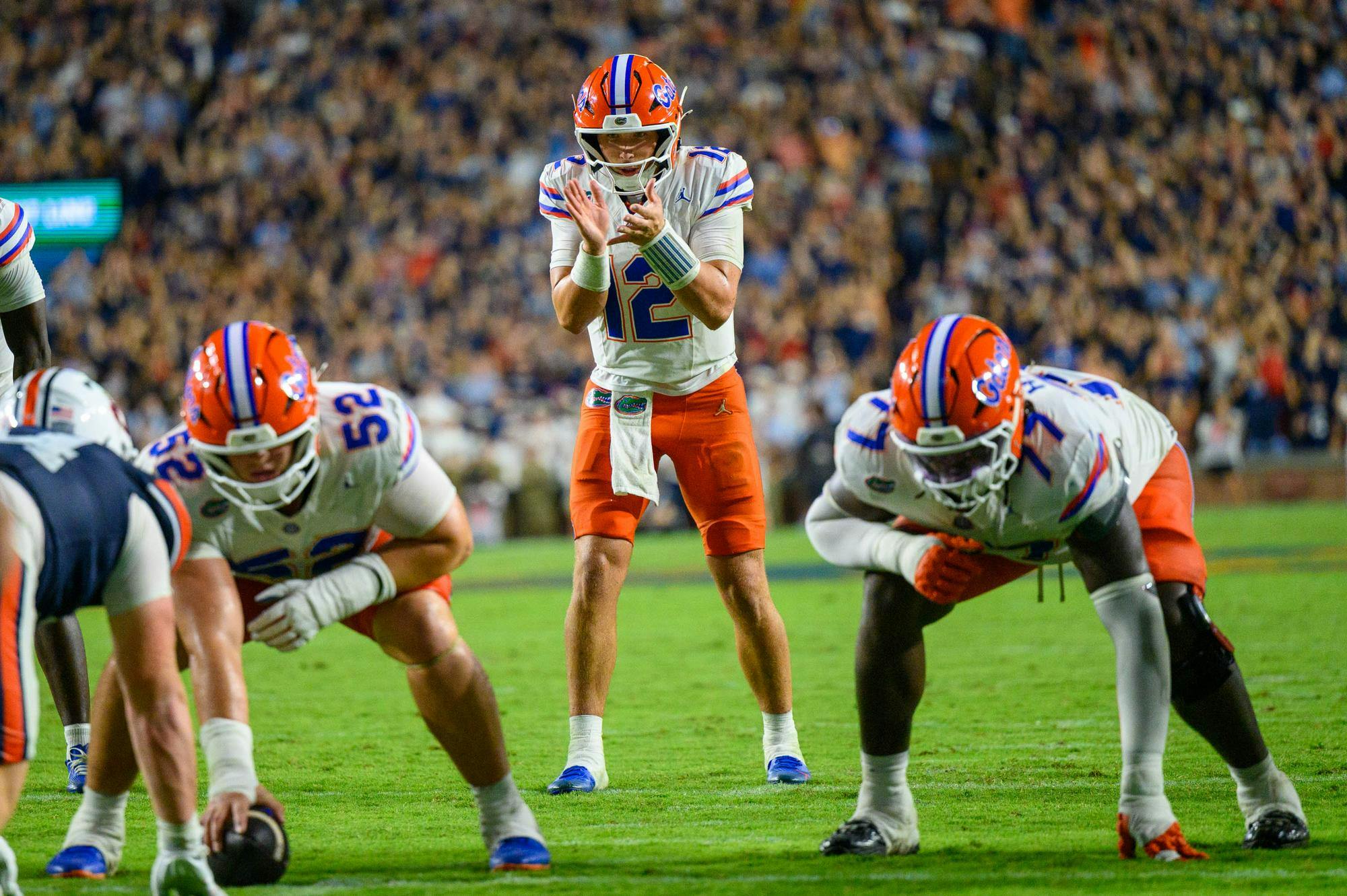 Florida quarterback Aaron Philo (12) snaps during the first half of an NCAA college football game against Auburn, Saturday, Sept. 19, 2026, in Auburn, Ala.