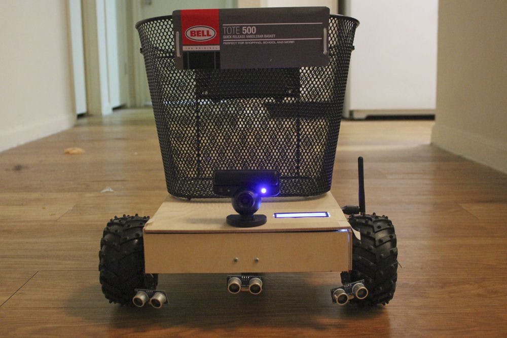 PerFoRo, short for person following robot, was built by Sarthak Kaingade for his intelligent machine design lab class’s robot demonstration at the new UF Engineering building on Dec. 2, 2015. The 23-year-old UF electrical and computer engineering masters student built the robot in two and half months, costing $400 dollars. The robot is designed to be a shopping cart that follows its user.